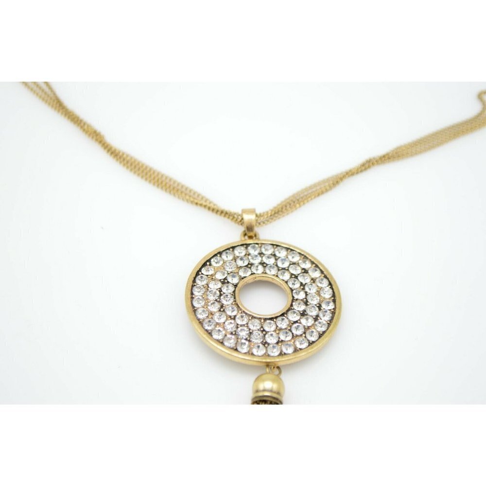 Clear Rhinestone Circle Dangle Medallion Chain - Picture 3 of 5